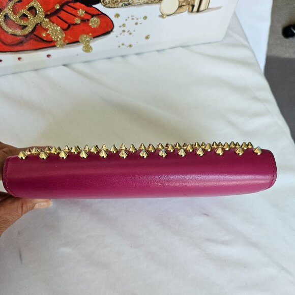 Louboutin Pink spiked leather wallet wristlet clutch - Picture 9 of 16